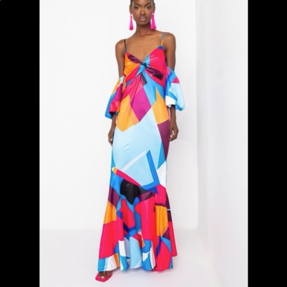 L'ATISTE Multicolor Geometric Maxi Dress - Blue, Pink, Orange, Purple